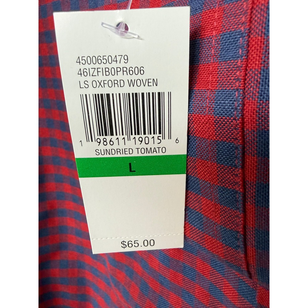 IZOD Mens LG Oxford Woven Gingham Button Down Shirt Sundried Tomato‎ Red - Picture 4 of 5
